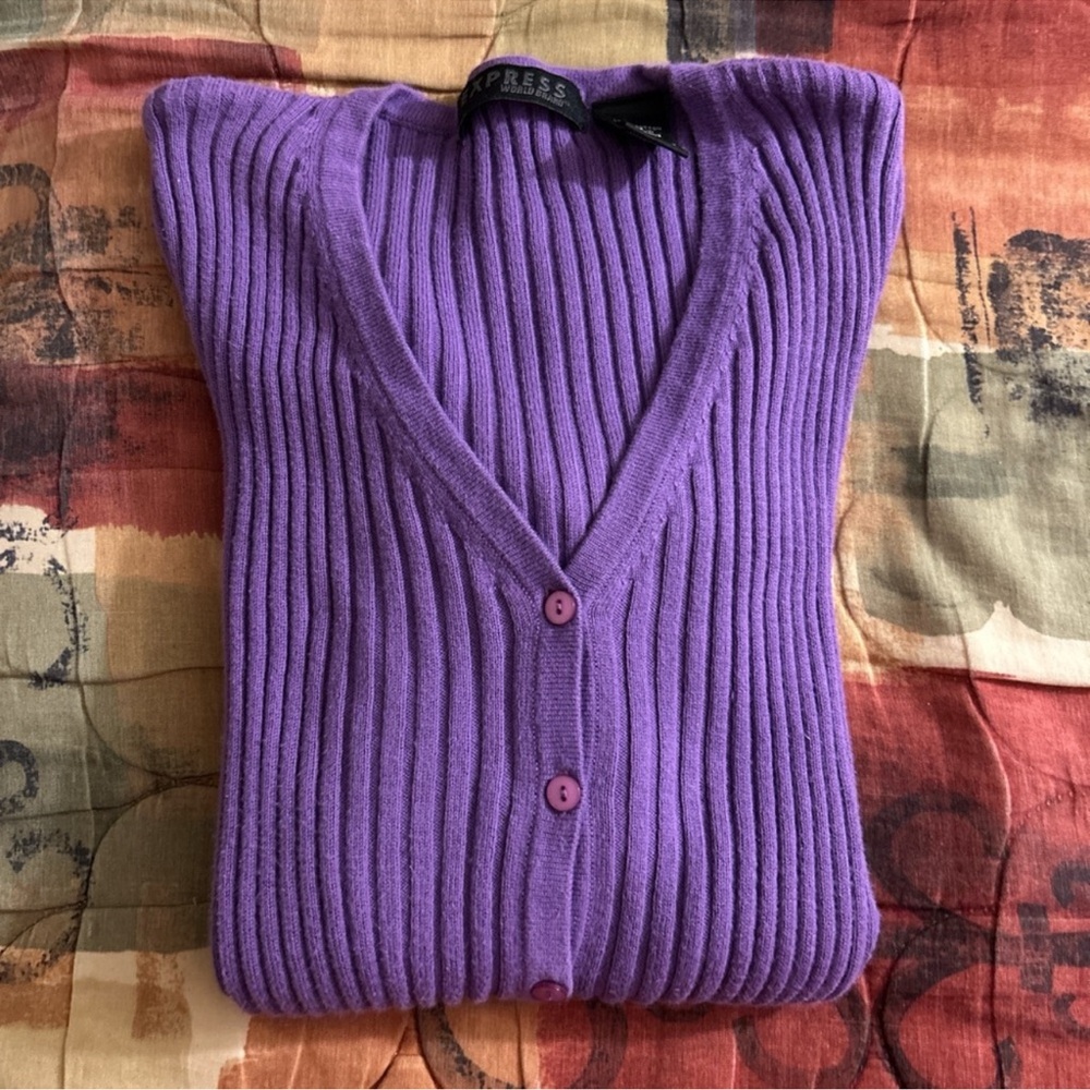 Express Purple Ribbed Cardigan - Picture 6 of 9